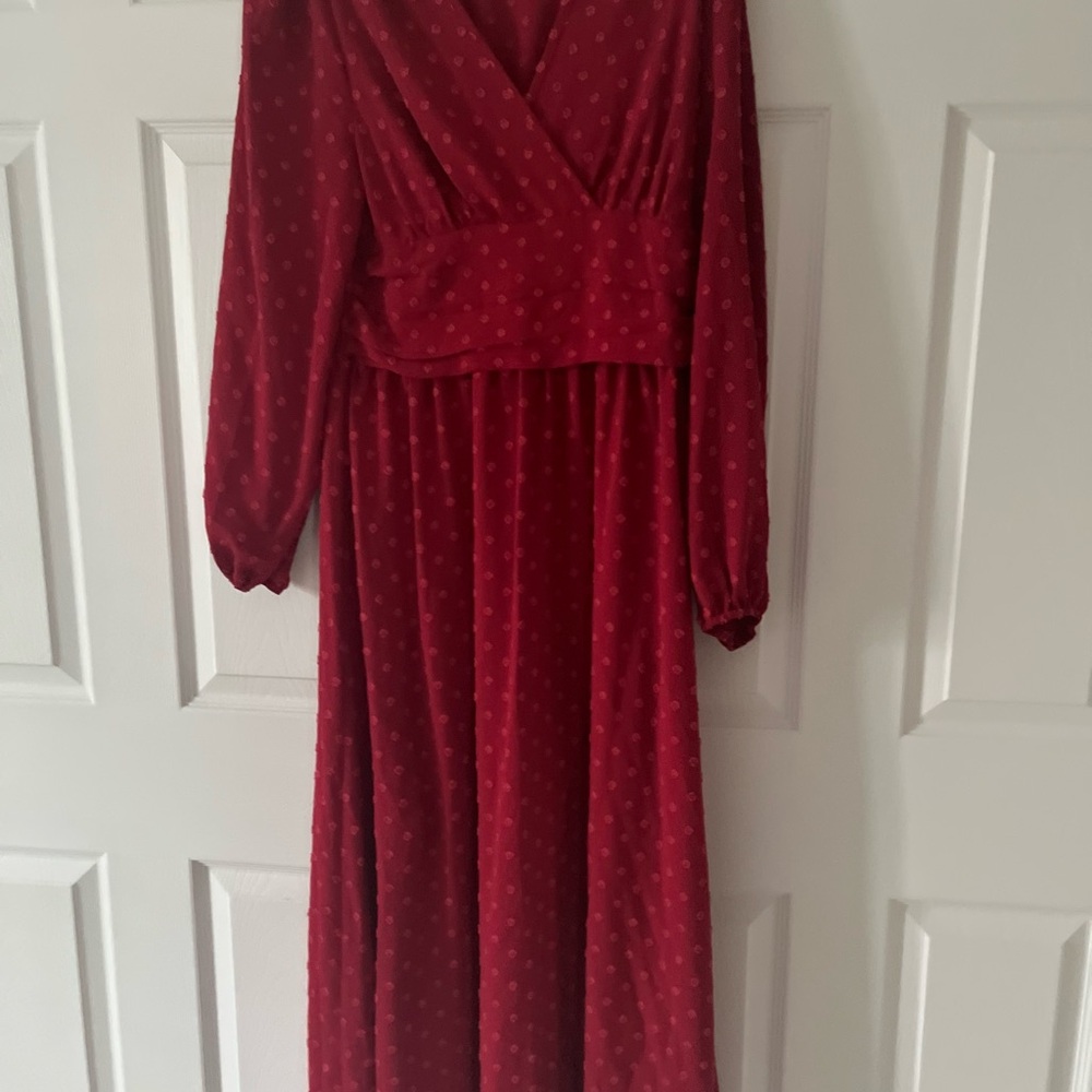 SHEIN Red Long Sleeve Wrap Gown for Wedding Guests